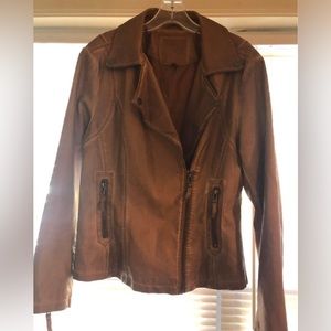 Faux Brown Leather Jacket - Size Large